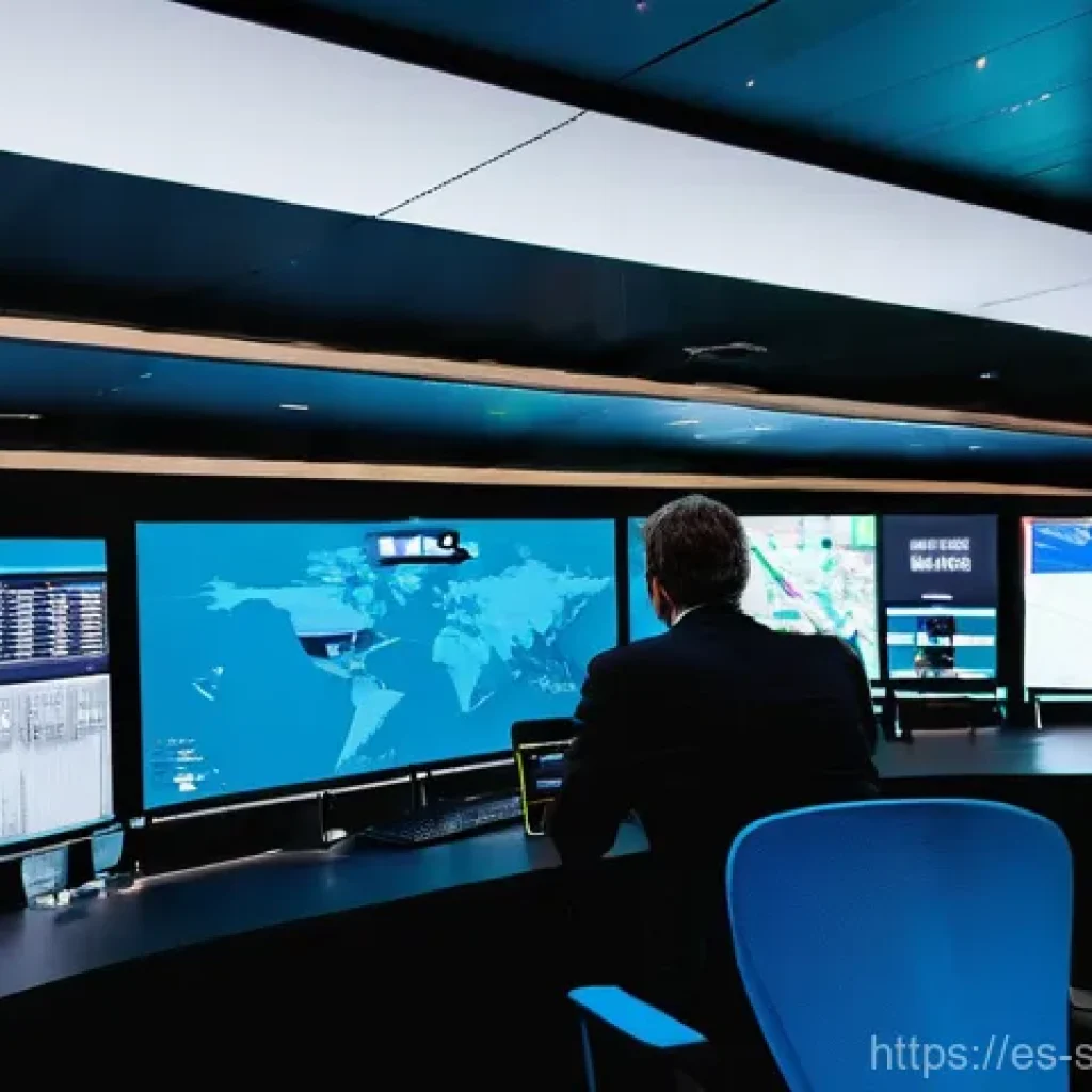 스포츠경영관리사와 팬 행사 운영 - **Prompt:** A bustling, modern sports event control room at a stadium in Madrid, Spain. Focus on a d...