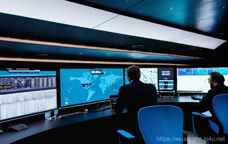 스포츠경영관리사와 팬 행사 운영 - **Prompt:** A bustling, modern sports event control room at a stadium in Madrid, Spain. Focus on a d...