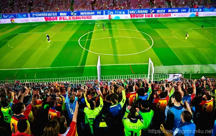 스포츠경영관리사와 팬 행사 운영 - **Prompt:** A bustling, modern sports event control room at a stadium in Madrid, Spain. Focus on a d...