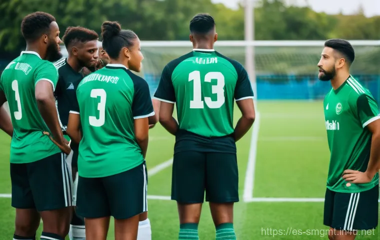 스포츠경영관리사와 팀 리더십 스타일 - **Transformational Leadership & Team Unity:**
    A dynamic, wide-angle shot capturing a diverse foo...