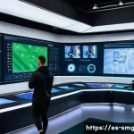 Home 12 스포츠경영관리사와 이벤트 기획 단계 - **Prompt:** "A highly detailed, wide-angle shot of a futuristic sports analytics command center. In ...
