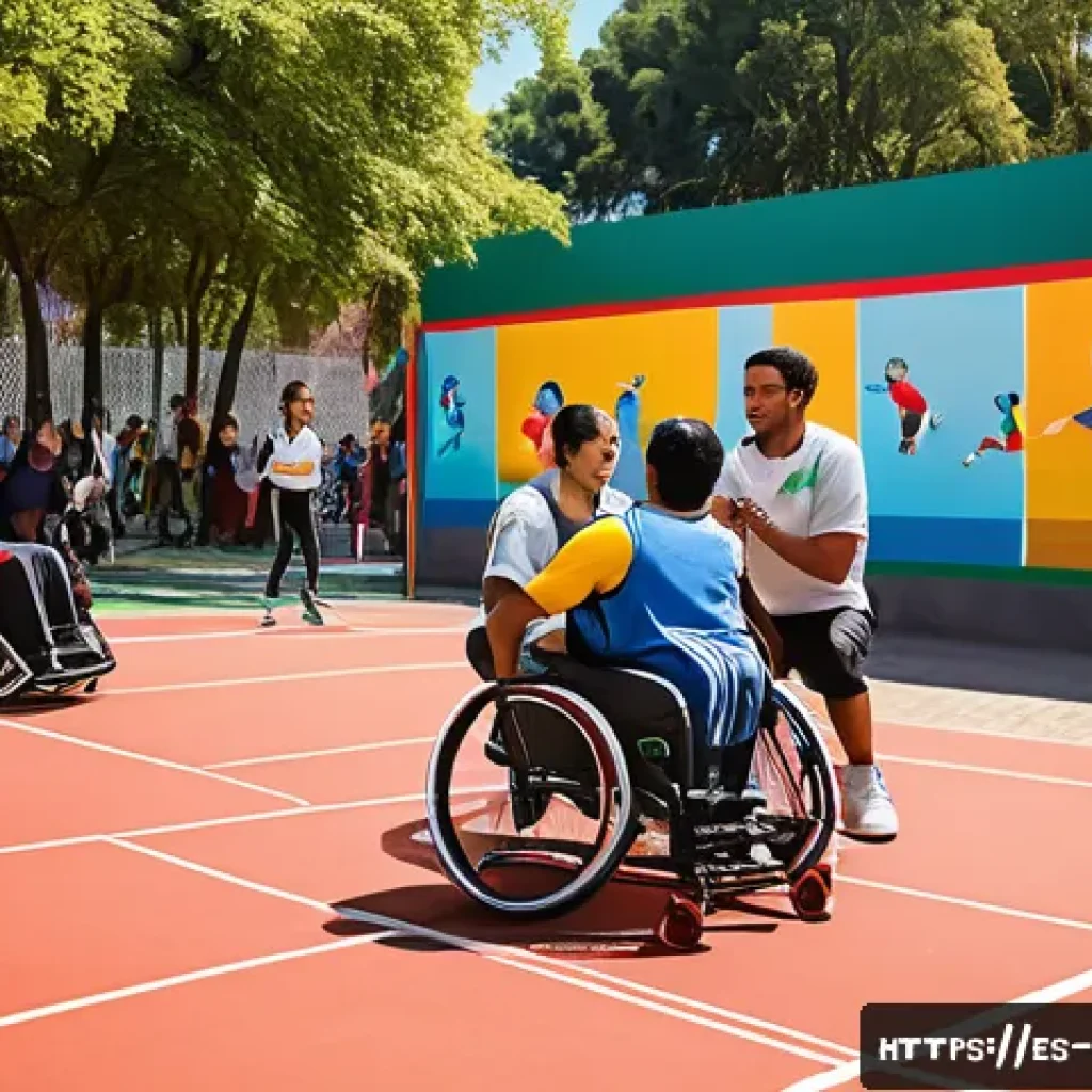스포츠경영관리사와 지역사회 스포츠 - A vibrant urban sports park in a Latin American neighborhood during a sunny afternoon, featuring div...