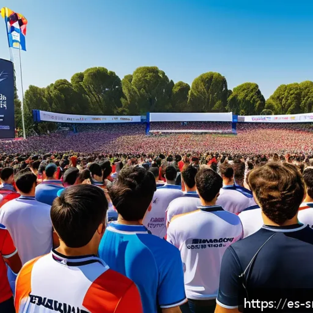스포츠경영관리사 실무 사례 공유 - A vibrant, large-scale outdoor sports event in a Spanish city park, featuring a diverse crowd of ent...