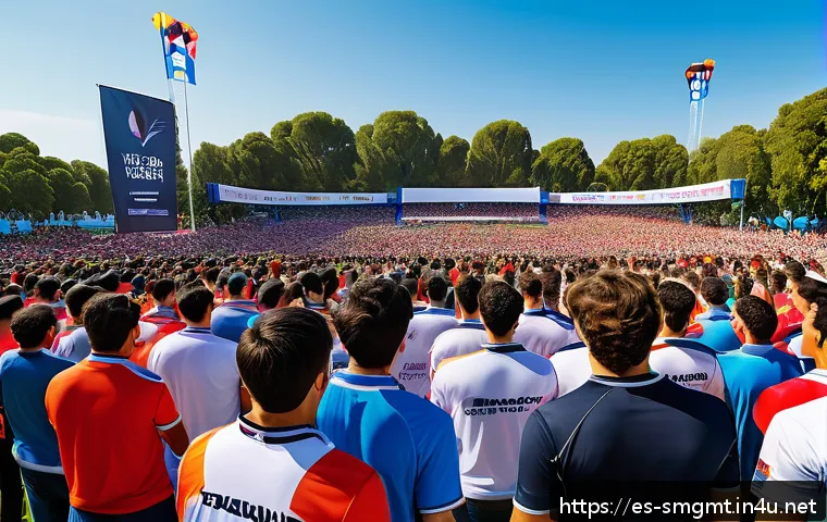 스포츠경영관리사 실무 사례 공유 - A vibrant, large-scale outdoor sports event in a Spanish city park, featuring a diverse crowd of ent...